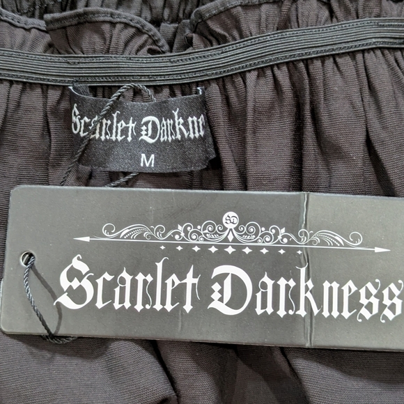 NWT Scarlet Darkness Black Smocked Waist Lace Up Short Sleeve Gothic Top M - Picture 7 of 9
